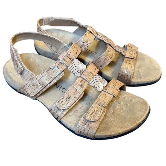 Vionic Women’s Amber Cork Comfort Arch Strap Metallic Accent Sandal Size 8 Wide - Picture 1 of 9